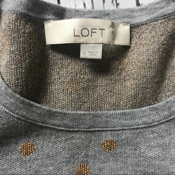 Ann Taylor LOFT gray sweater w gold polka dots S - Picture 3 of 7